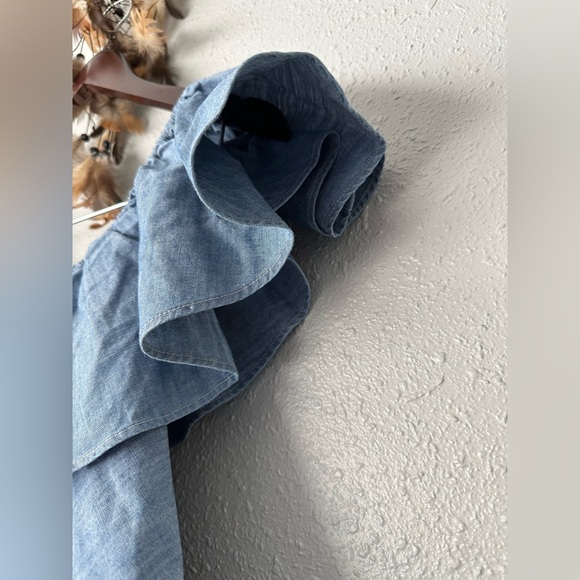 Rebecca Minkoff Blue Off-Shoulder Chambray Top Size L NWT Cottagecore Beach - Picture 4 of 12